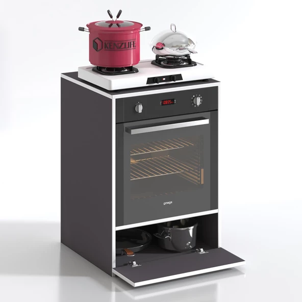 Kenzlife ankastre modülü kabini flor gri kapaklı fırın ocak dolabı sabit tabla - Resim 3