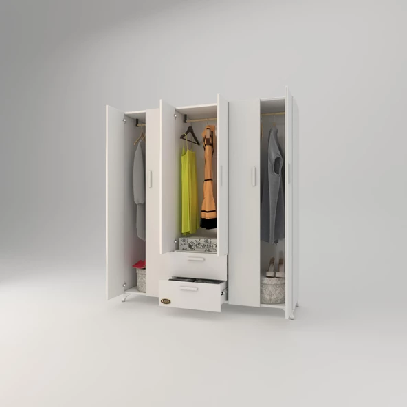 Kenzlife gardırop 6 kapaklı kapılı 2 çekmeceli glayör 168X150X42 byz ayaklı gardolap dolap - 2