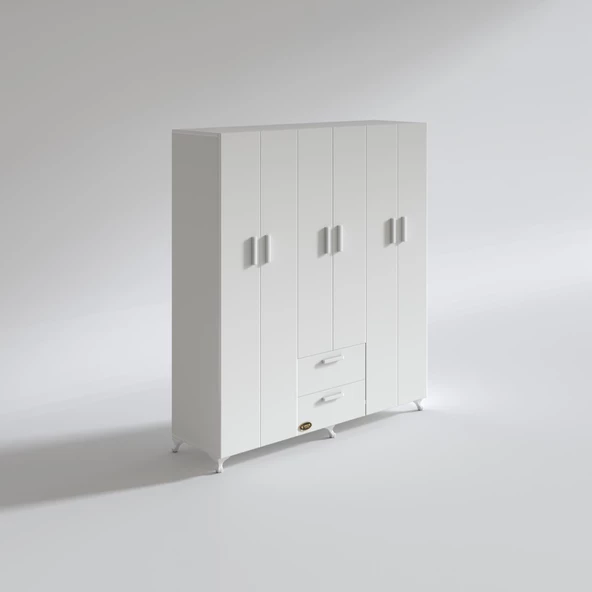 Kenzlife gardırop 6 kapaklı kapılı 2 çekmeceli glayör 168X150X42 byz ayaklı gardolap dolap - 3