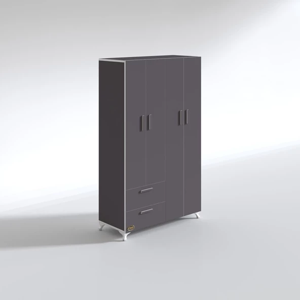 Kenzlife gardırop 4 kapaklı kapılı 2 çekmeceli gonca 168*100*42 gri ayaklı gardolap dolap - 2