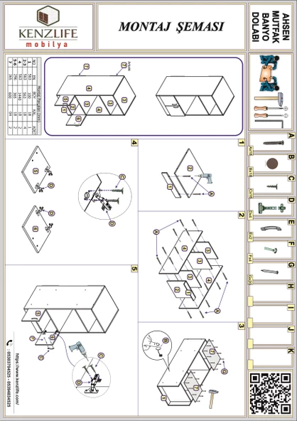 Kenzlife ankastre fırın dolabı ahsen byz mutfak banyo kiler ofis kitaplık - 4