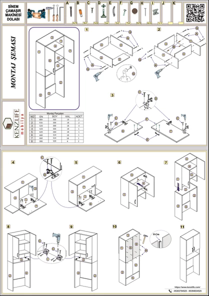 Kenzlife Çamaşır Makinesi Dolabı Sinem Byz 180*066*30 Banyo Kiler Kapaklı Arkalıklı - 5