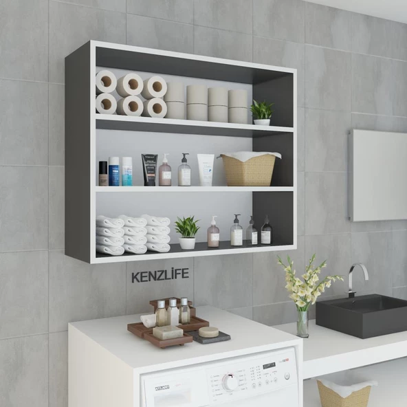 Kenzlife mutfak dolabı ıtır 090.090.30 gri 2 raflı kapaksız ofis banyo kiler evrak kitaplık - 4