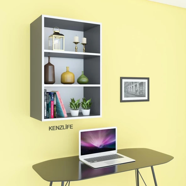 Kenzlife mutfak dolabı ıtır 090.060.30 gri 2 raflı kapaksız ofis banyo kiler evrak kitaplık - Resim 3