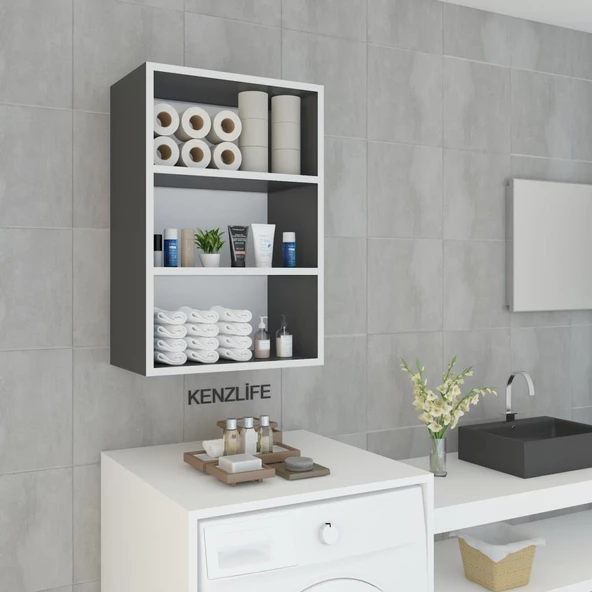 Kenzlife mutfak dolabı ıtır 090.060.30 gri 2 raflı kapaksız ofis banyo kiler evrak kitaplık - Resim 4