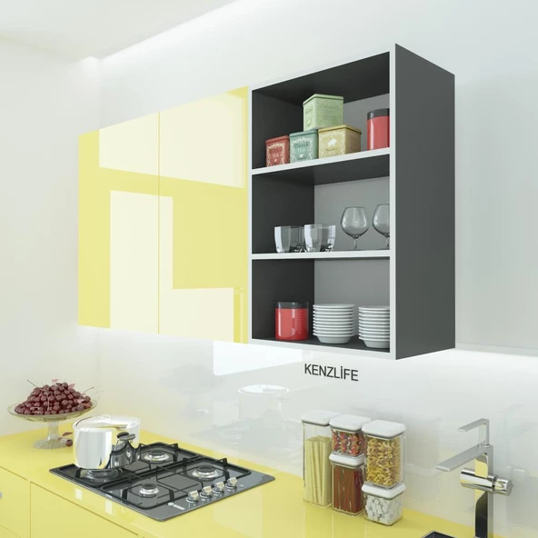 Kenzlife mutfak dolabı ıtır 090.060.30 gri 2 raflı kapaksız ofis banyo kiler evrak kitaplık - Resim 5