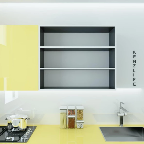 Kenzlife mutfak dolabı ıtır 090.090.30 gri 2 raflı kapaksız ofis banyo kiler evrak kitaplık - 6