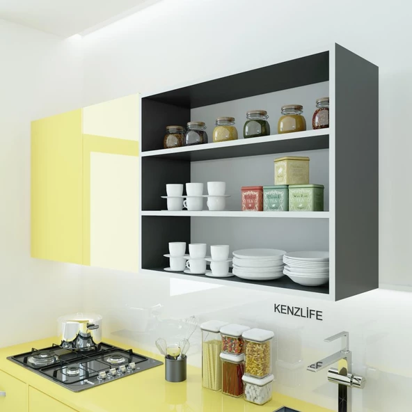 Kenzlife mutfak dolabı ıtır 090.090.30 gri 2 raflı kapaksız ofis banyo kiler evrak kitaplık - 5