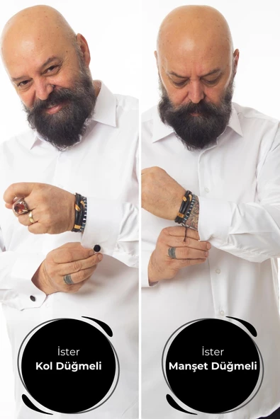 Beyaz 4 Drop Ekstra Büyük Yaka Rahat Kesim Micro Kumaş Kol Düğmeli Regular Fit Erkek Gömlek // 189-1-DC24X - Resim 3