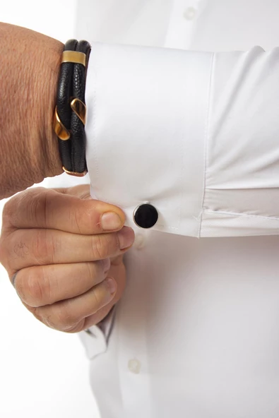 Beyaz 4 Drop Ekstra Büyük Yaka Rahat Kesim Micro Kumaş Kol Düğmeli Regular Fit Erkek Gömlek // 189-1-DC24X - Resim 4