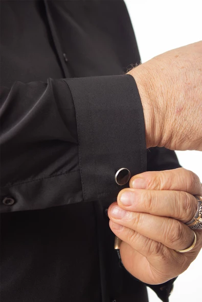 Siyah 4 Drop Ekstra Büyük Yaka Rahat Kesim Micro Kumaş Kol Düğmeli Regular Fit Erkek Gömlek // 189-6-DC24X - Resim 4