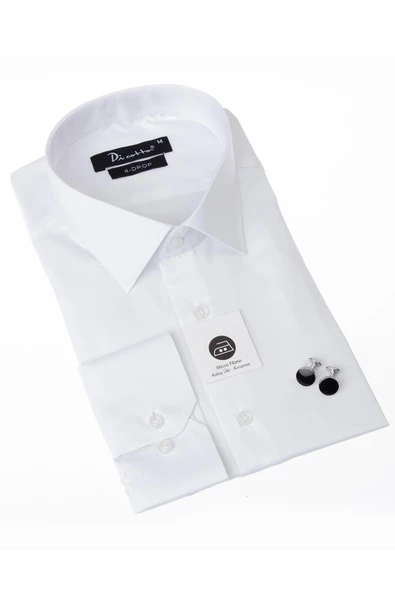 Beyaz 4 Drop Ekstra Büyük Yaka Rahat Kesim Micro Kumaş Kol Düğmeli Regular Fit Erkek Gömlek // 189-1-DC24X - Resim 5