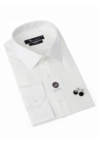 Krem 4 Drop Ekstra Büyük Yaka Rahat Kesim Micro Kumaş Kol Düğmeli Regular Fit Erkek Gömlek // 189-10-DC24X - Resim 5