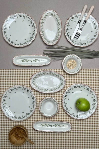 TABAK EVİ Stoneware Flower Green Kahvaltı Takımı 6 Kişilik 14 Parça - 6