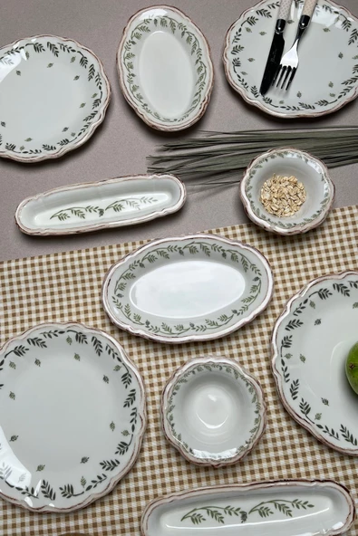 TABAK EVİ Stoneware Flower Green Kahvaltı Takımı 6 Kişilik 14 Parça - 2