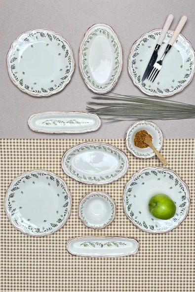 TABAK EVİ Stoneware Flower Green Kahvaltı Takımı 6 Kişilik 14 Parça - 4