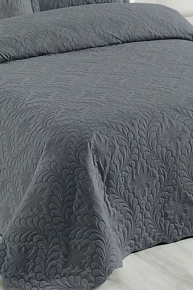 Ivy Antrasit Çift Kişilik Microfiber Kapitone Yatak Örtüsü - 3
