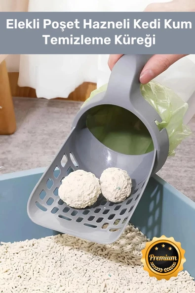 Özel Üretim Pratik A Kalite Elekli Poşet Hazneli Kaka Poşeti Hediyeli Kedi Kum Temizleme Küreği