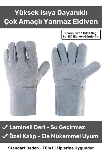 Premium Serisi Yanmaz Isıya Dayanıklı Eldiven Kaynak Yangın Için Su Geçirmez Çok Amaçlı Deri Eldiven