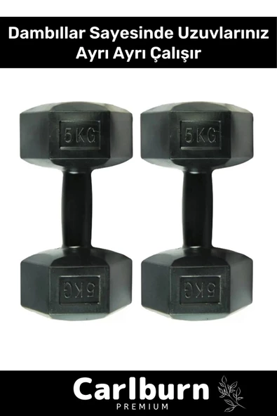Plastik Köşeli Spor Egzersiz Vücut Kas Geliştirme Fitness Ağırlık Siyah 5 Kg Dambıl Set - 2 Adet - 3
