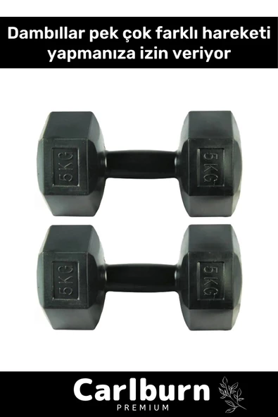 Plastik Köşeli Spor Egzersiz Vücut Kas Geliştirme Fitness Ağırlık Siyah 5 Kg Dambıl Set - 2 Adet - 2