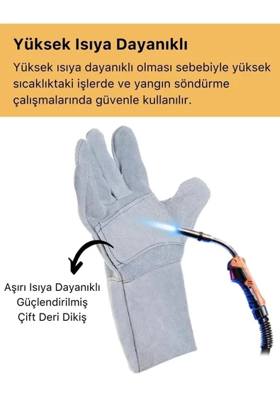 Premium Serisi Yanmaz Isıya Dayanıklı Eldiven Kaynak Yangın Için Su Geçirmez Çok Amaçlı Deri Eldiven - 4