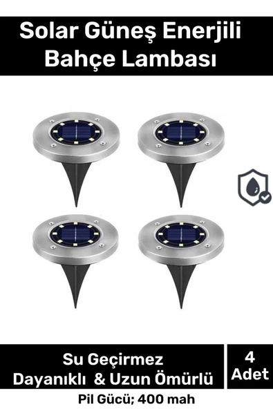 Özel Su Geçirmez Dayanıklı 8 Ledli Solar Güneş Enerjili Işık Bahçe Dekor Aydınlatma Lambası - 4 Adet