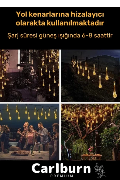Özel Seri Solar Güneş Enerji Su Damlaları 5 Metre Uzunluğunda Sarı Renkli 30 Ledli Bahçe Aydınlatma - 3