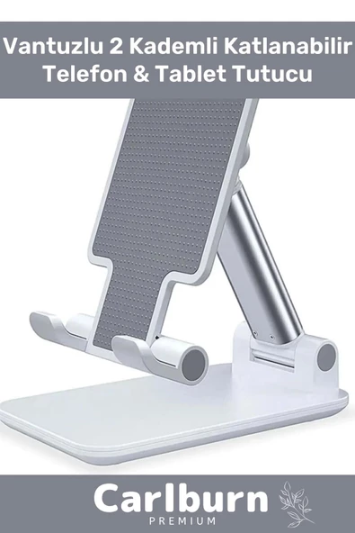 Özel Üretim Profesyonel Dayanıklı Kaymaz Tablet Telefon Tutucu Stant 2 Kademeli Uzunluk Beyaz - 2