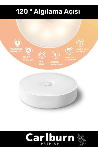 Özel Üretim Mıknatıslı 3 Mod Pratik Hareket Sensörlü 8 Ledli Usb Şarjlı Beyaz Işık Gece Lambası - 2