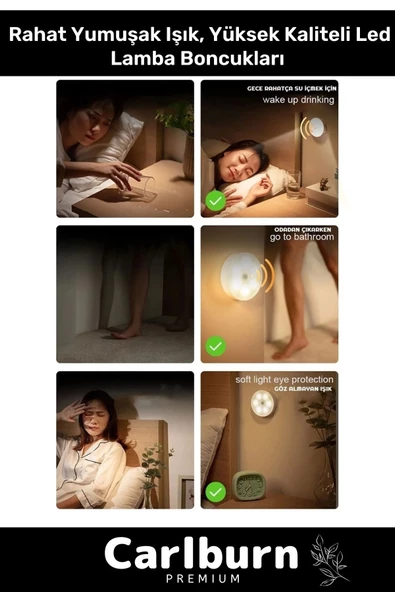 Özel Üretim Mıknatıslı 3 Mod Pratik Hareket Sensörlü 8 Ledli Usb Şarjlı Beyaz Işık Gece Lambası - 4