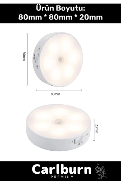 Özel Üretim Mıknatıslı 3 Mod Pratik Hareket Sensörlü 8 Ledli Usb Şarjlı Beyaz Işık Gece Lambası - 3