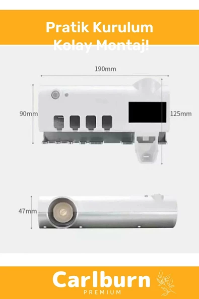 Premium Usb Şarjlı Güneş Enerjili Otomatik Diş Macun Sıkacağı Sterilizatörlü 4 Adet Fırçalığı Tutucu - 4