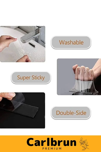 Deluxe Ultra Süper Güçlü Yüksek Mukavemetli Nano Teknolojili Çift Taraflı Şeffaf 3 mt Bant 5 Adet - 4