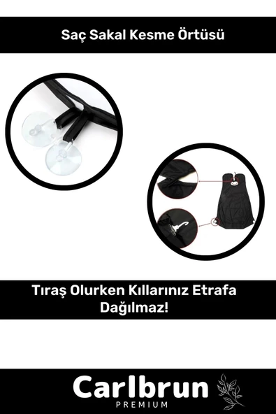 Premium Pratik Vakumlu Aynaya Yapıştırma Aparatlı Evde Saç Sakal Kesme Beyaz Tıraş Örtüsü - 2 Adet - 3