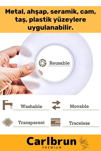 Deluxe Ultra Süper Güçlü Yüksek Mukavemetli Nano Teknolojili Çift Taraflı Şeffaf 3 mt Bant 5 Adet - 3