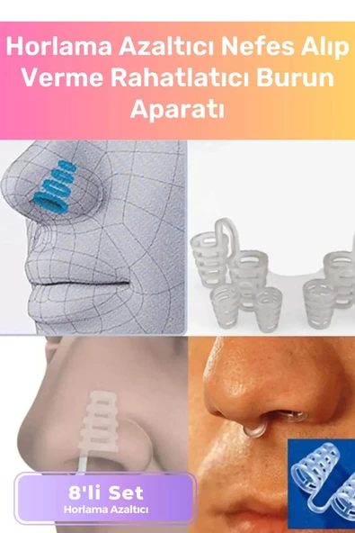 Premium Horlama Azaltıcı Nefes Alıp Verme Rahatlatıcı Uyku Önleyici Burun Delik Aparatı 8'li Set
