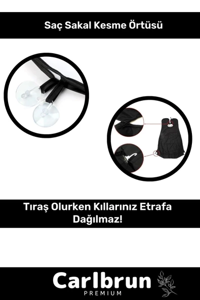 Premium Pratik Vakumlu Aynaya Yapıştırma Aparatlı Evde Saç Sakal Kesme Siyah- Beyaz Set Tıraş Örtüsü - 3