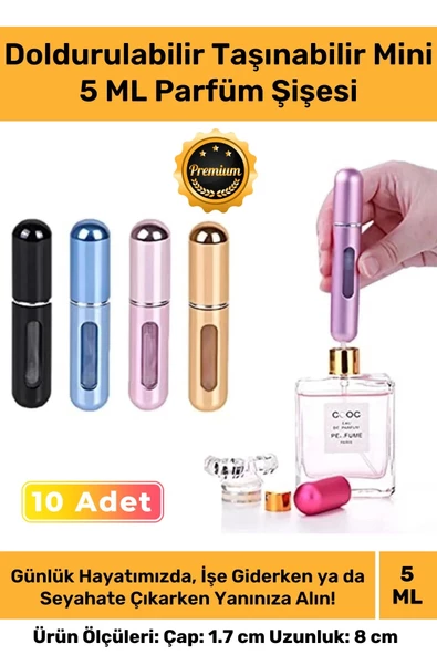 Özel Parfüm Şişesinden Doldurulabilir Taşınabilir Çanta İçi Mini Cep Parfüm Şişesi 5 Ml x 10 Adet