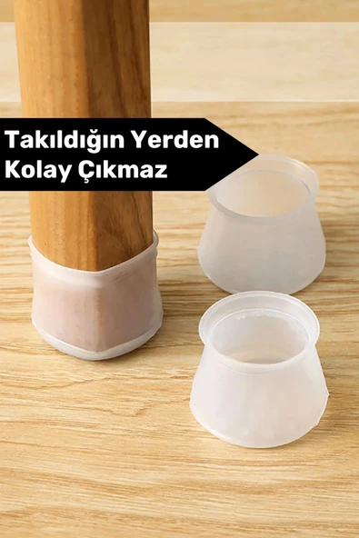 Premium Kaydırmaz Çizdirmez Mobilya Masa Sandalye Zemin Koruyucu Silikon Pabuç Ayak Kılıf 24 Adet - 6