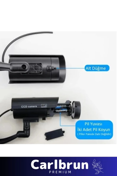 Özel Ev Apartman Bahçe İş Yeri Gece Görüşlü Pilli Ledli Caydırıcı Sahte Güvenlik Kamerası 2'li Set - 3