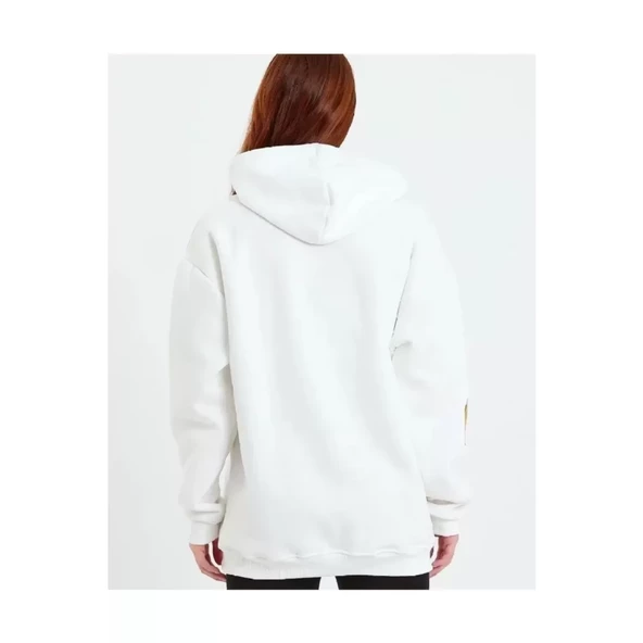 Lucky Life Baskılı Kapüşonlu Sweatshirt - Beyaz - 2