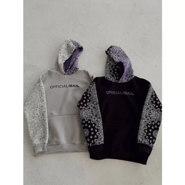 Lucky Life Baskılı Kapüşonlu Sweatshirt - Gri