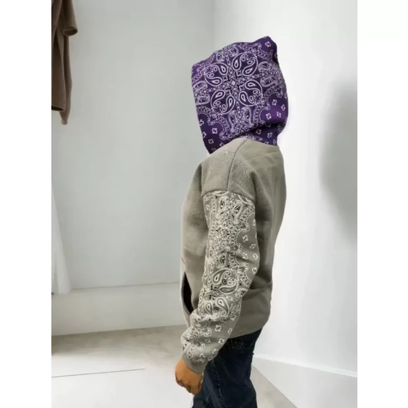 Lucky Life Baskılı Kapüşonlu Sweatshirt - Gri - 3