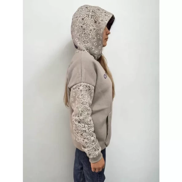 Lucky Life Baskılı Kapüşonlu Sweatshirt - Gri - 4