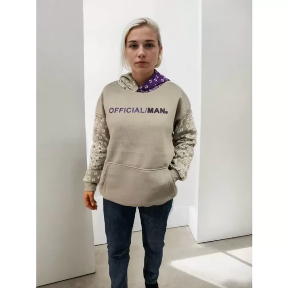 Lucky Life Baskılı Kapüşonlu Sweatshirt - Gri - 2