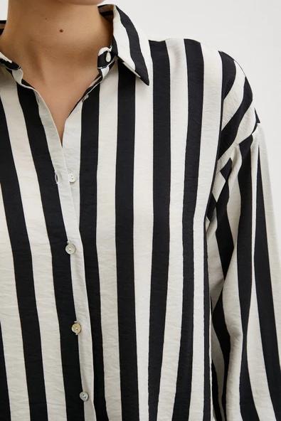 Robalı Çizgili Gömlek Siyah - Resim 4