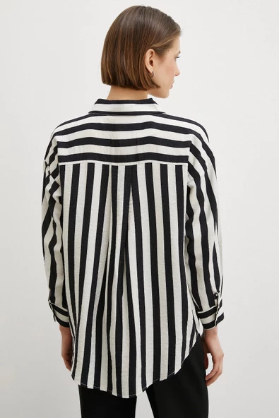 Robalı Çizgili Gömlek Siyah - Resim 5