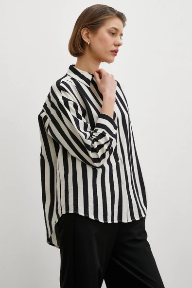 Robalı Çizgili Gömlek Siyah - Resim 6