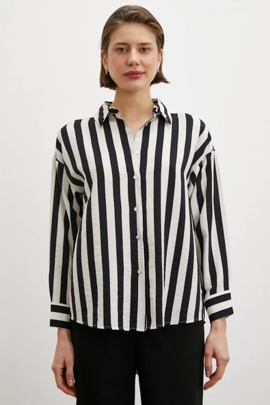 Robalı Çizgili Gömlek Siyah - Resim 2